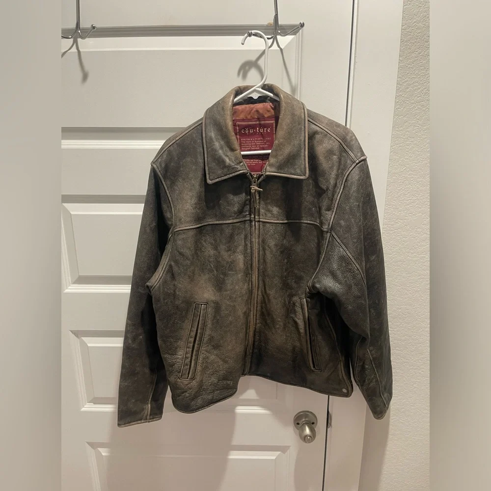 Couture by J park distressed leather zip up unisex oversized jacket Sz M men